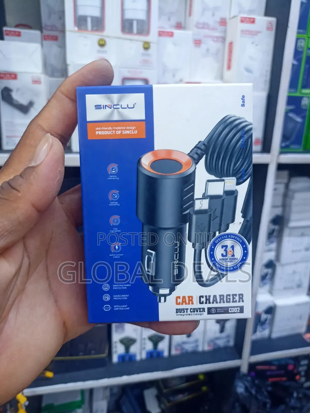 SINCLU 3 in 1 Car Charger C002 - Dust Cover Fast Charger