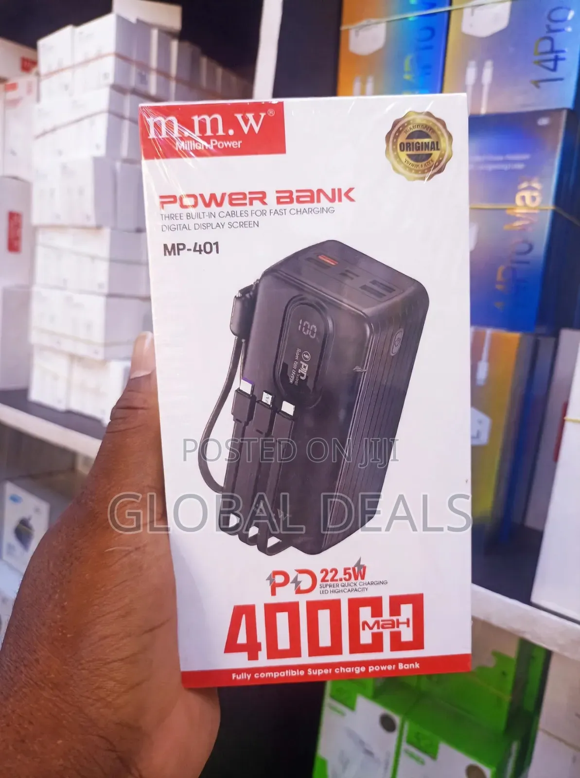 40000mAh Power Bank - PD 22.5W Fast Charging With 3 Built-in Cables
