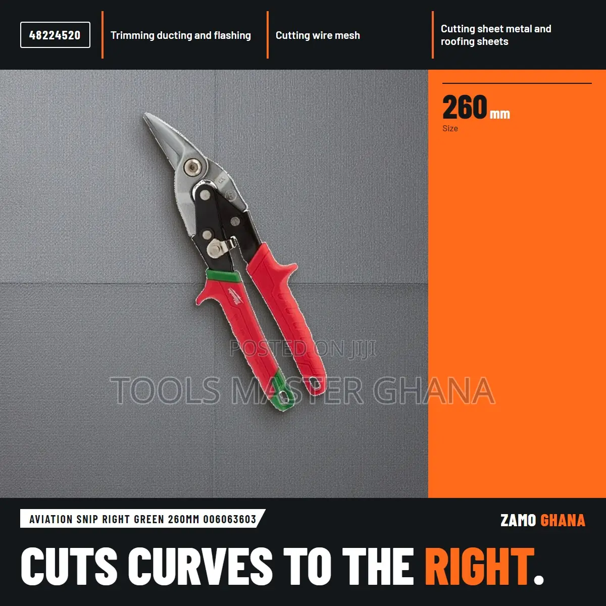 Aviation Snip Right Green 260Mm -