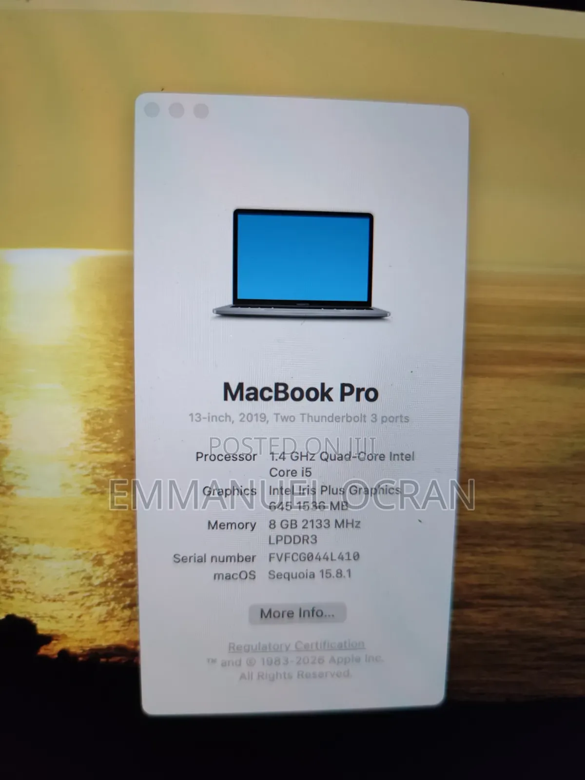 Laptop Apple MacBook Pro 2020 8GB Intel Core i5 SSD 256GB