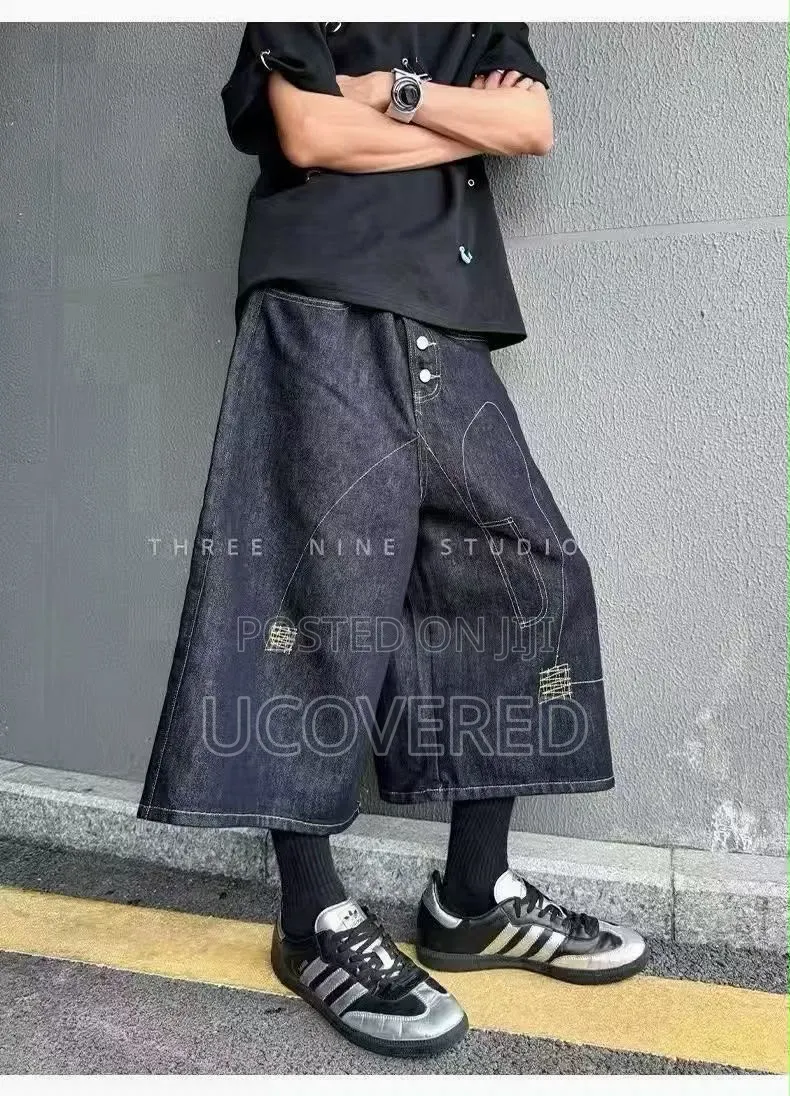 Men's Dark-Washed Retro Baggy Denim Jorts