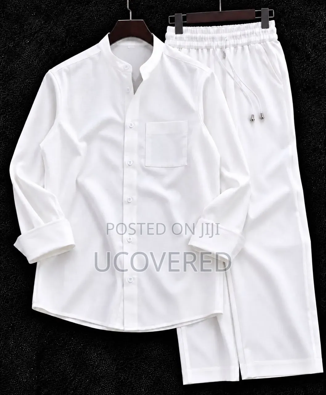 Men's Casual Long-Sleeve Shirt and Matching Loose-Fitting Trouser Set