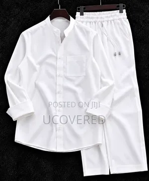 Men's Casual Long-Sleeve Shirt and Matching Loose-Fitting Trouser Set