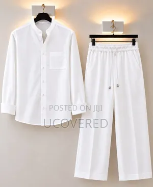 Men's Casual Long-Sleeve Shirt and Matching Loose-Fitting Trouser Set