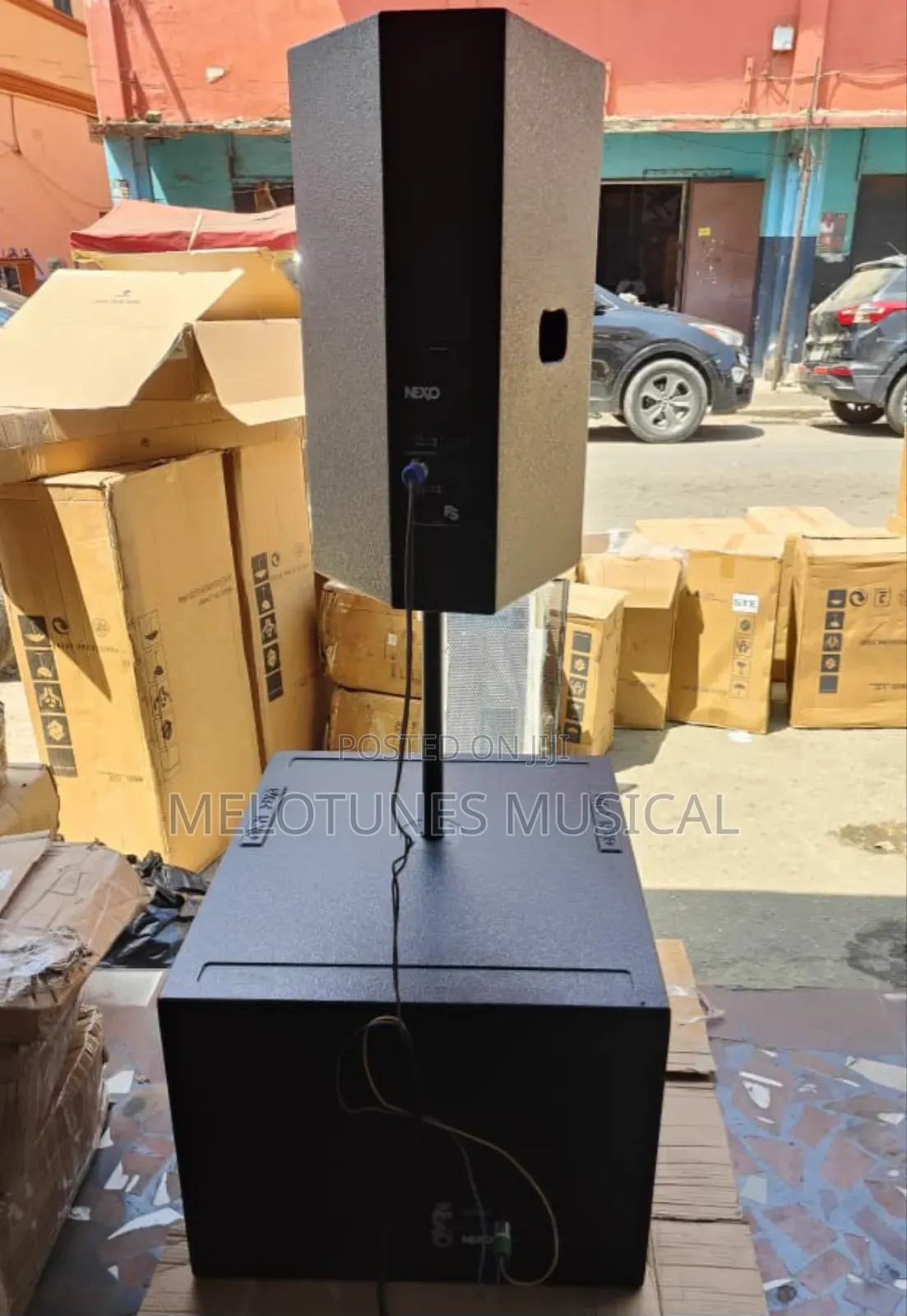 A Pair Each of Nexo Half-Range & Nexo Single Bass Speakers With Stand