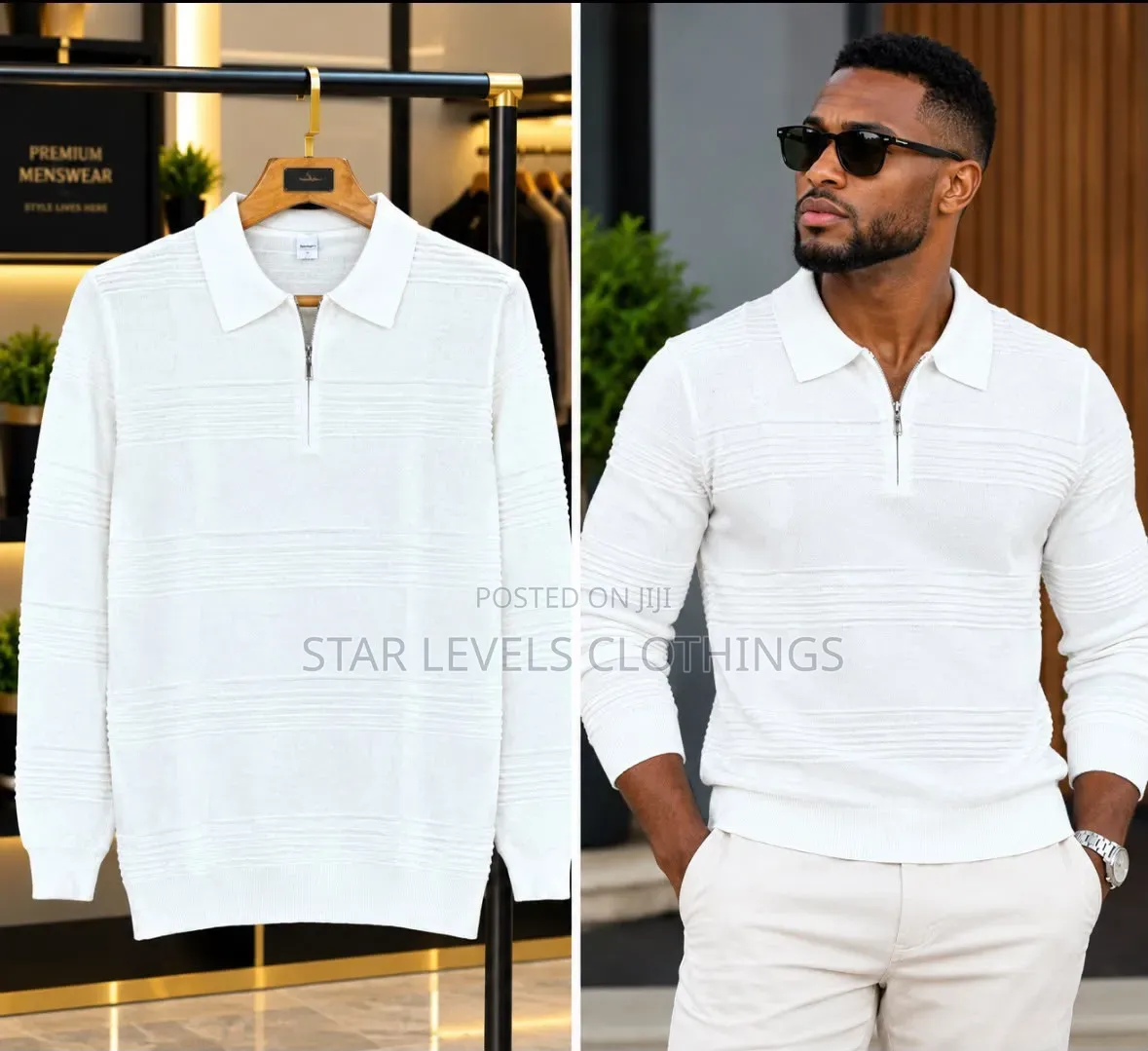 Quater Zip Knitted Sweat Shirts Available in White and Black for Men