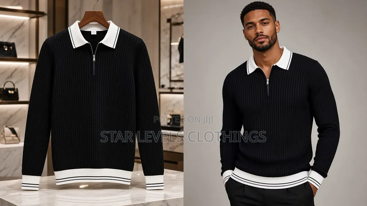Quater Zip Knitted Sweat Shirts Available in White and Black for Men