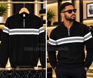 Quarter Zip Knitted Sweat Shirts in Stock (BLACK)