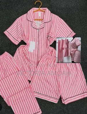 A Pink Striped 3-Piece Pajama Set