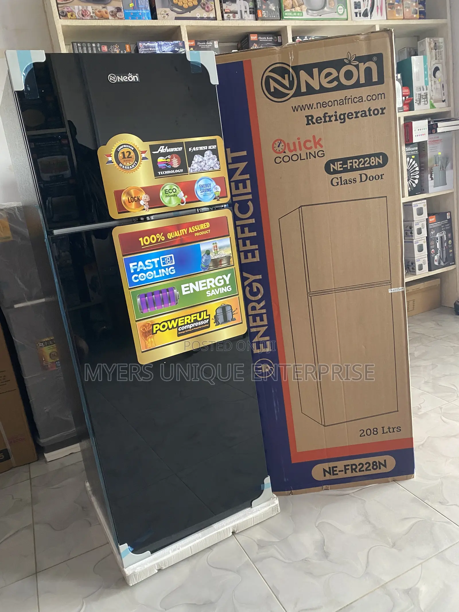 Black Glass Door 208L Fridge