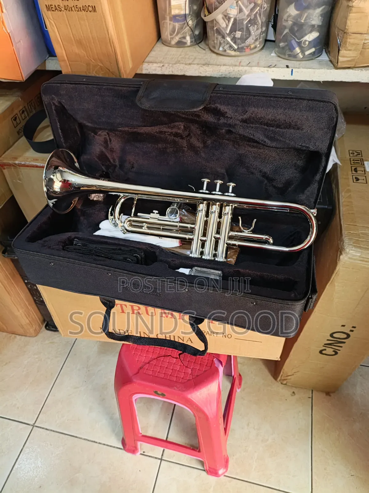 Silver Yamaha Trumpet.