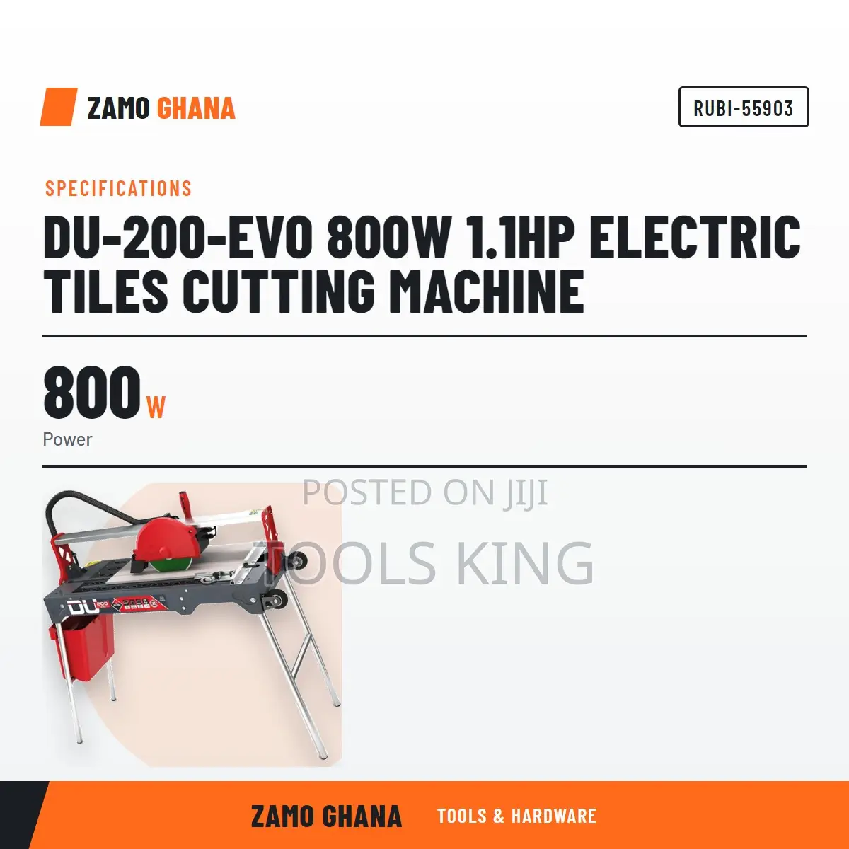Du-200-Evo 800W 1.1Hp Electric Tiles Cutting Machine - RUBI-55903