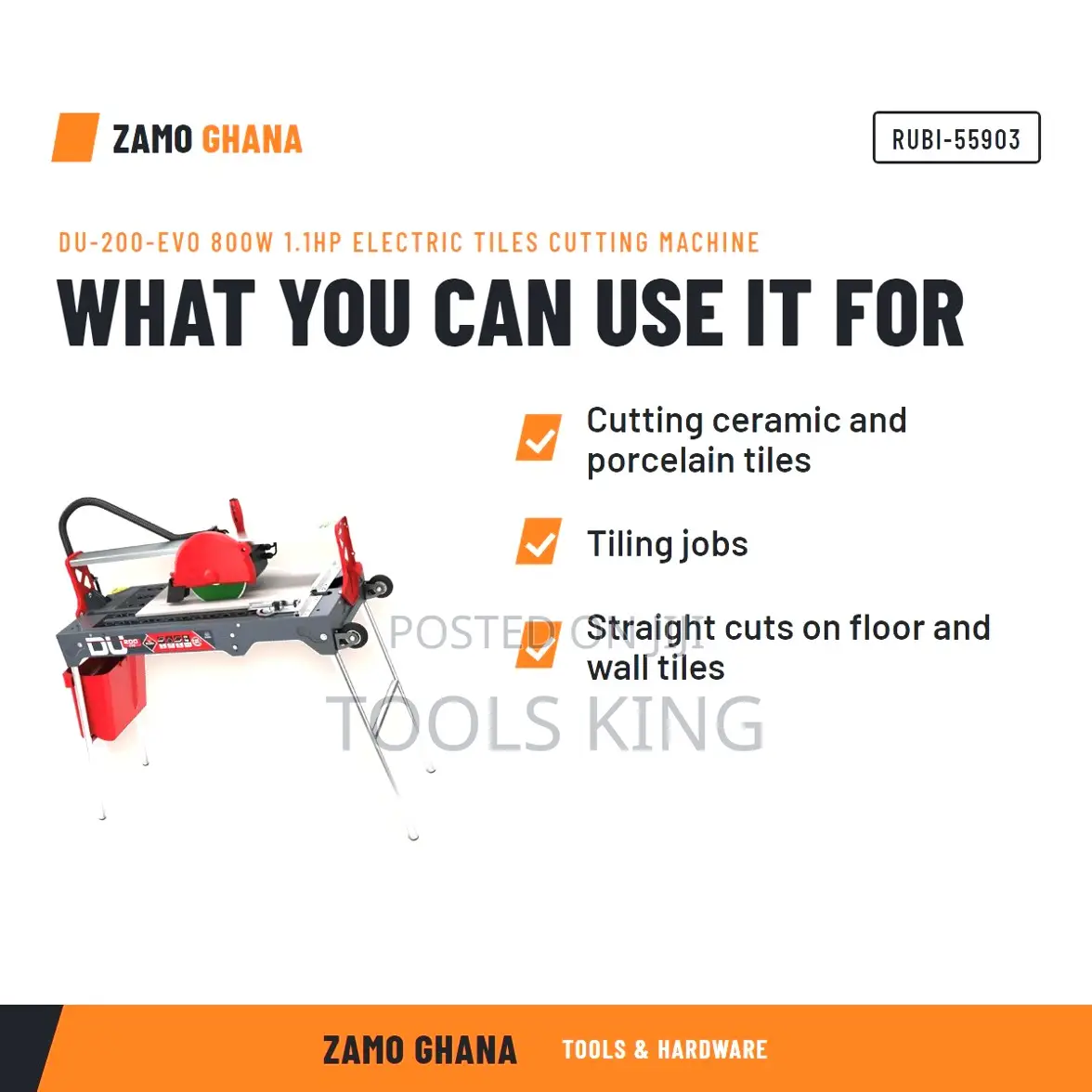 Du-200-Evo 800W 1.1Hp Electric Tiles Cutting Machine - RUBI-55903