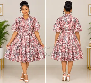Ladies' Leopard Floral Midi Dress With Belt