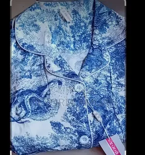 A Blue- And-White Toile De Jouy Print Pajama Set.