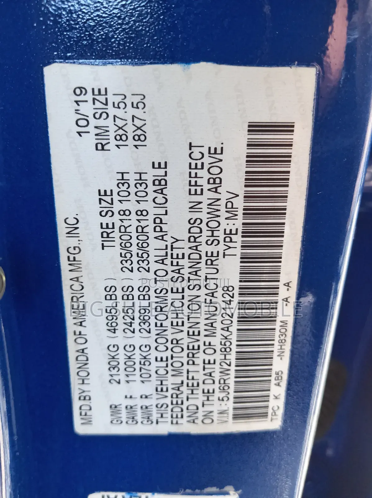 Honda CR-V EX-L FWD 2020 Blue