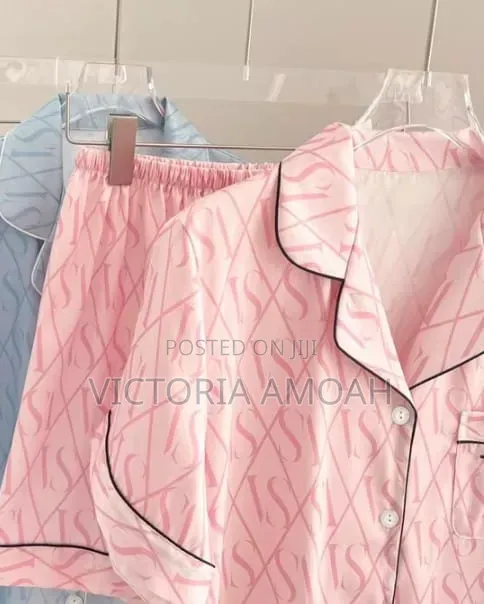 A Short-Sleeve Button-Down Pink Pajama.