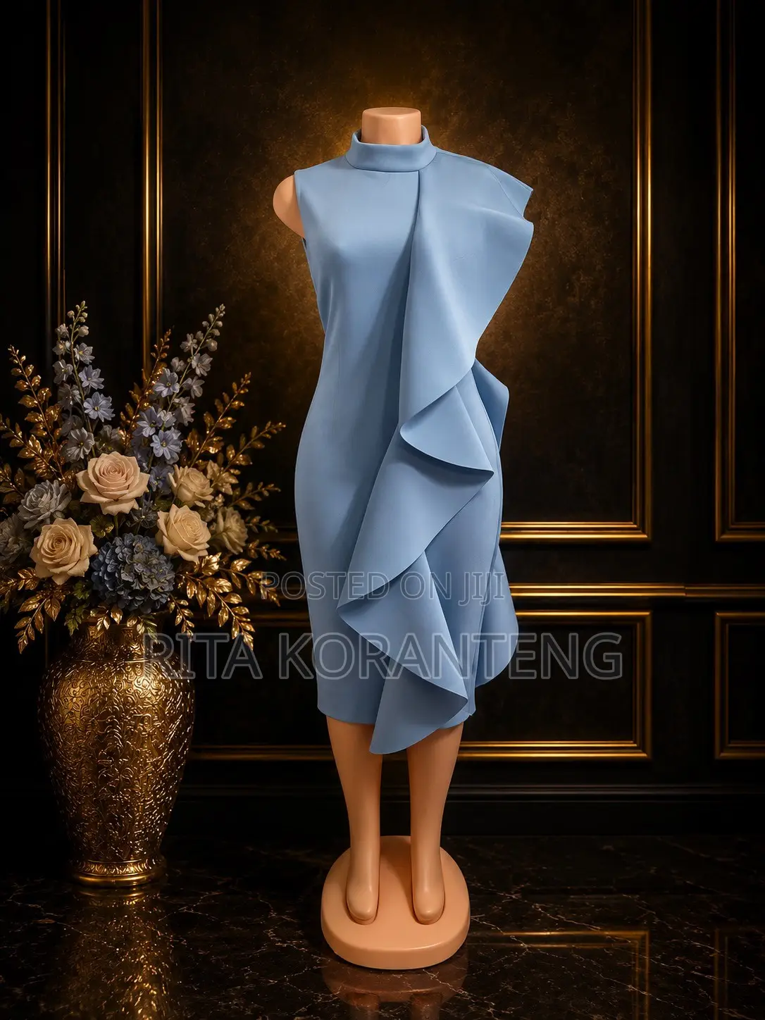 UK Sky Blue Ruffle Dress Size 14 (L) Ablekuma