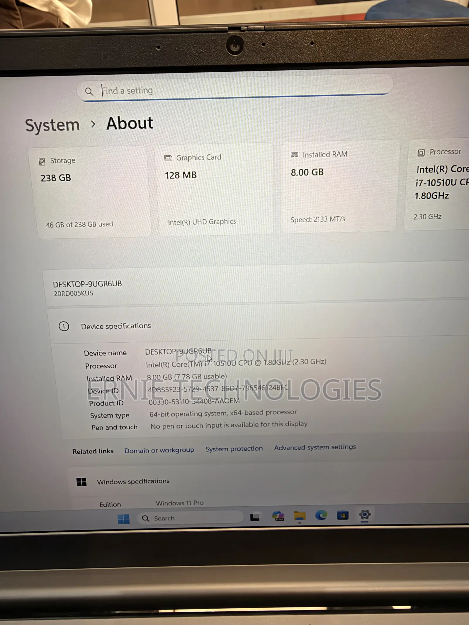 Laptop Lenovo ThinkPad E15 8GB Intel Core i7 SSD 256GB