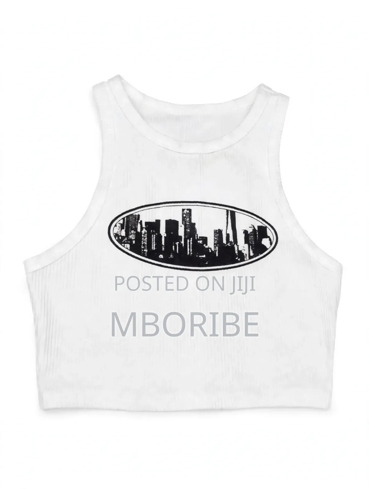 White Ribbed Crop Top - City Skyline