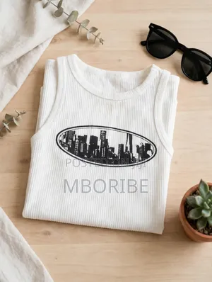 White Ribbed Crop Top - City Skyline