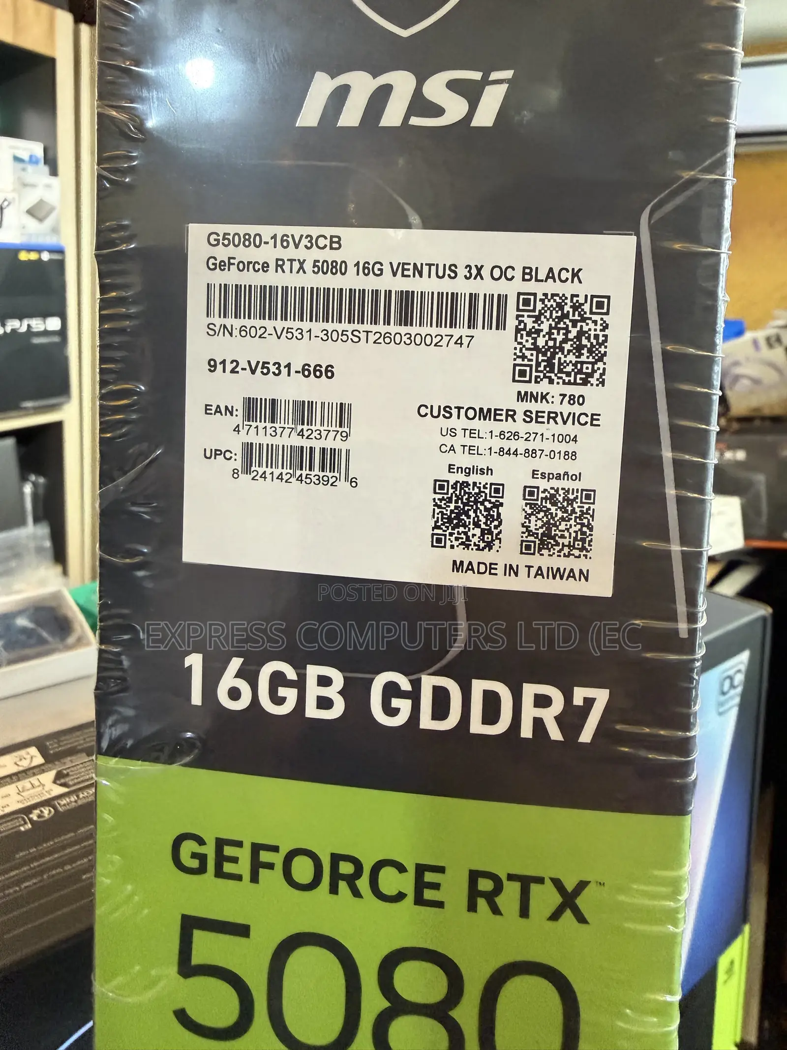 MSI Nvidia RTX 5080 16GB Ventus 3x Oc Black Gddr7 Pcie Gen 5 4k Ultra
