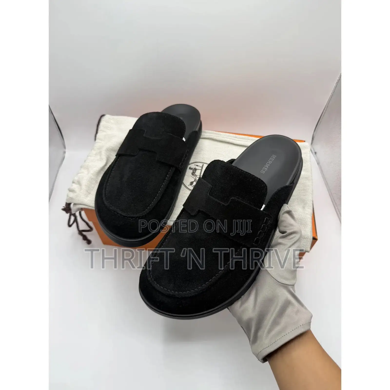 Hermès Suede Calfskin Go Mule in Black