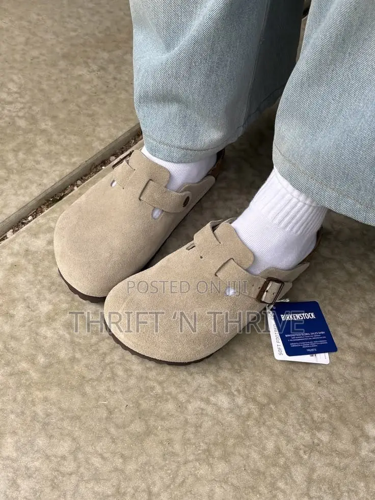 Birkenstock Boston Suede Clog in Taupe and Brown