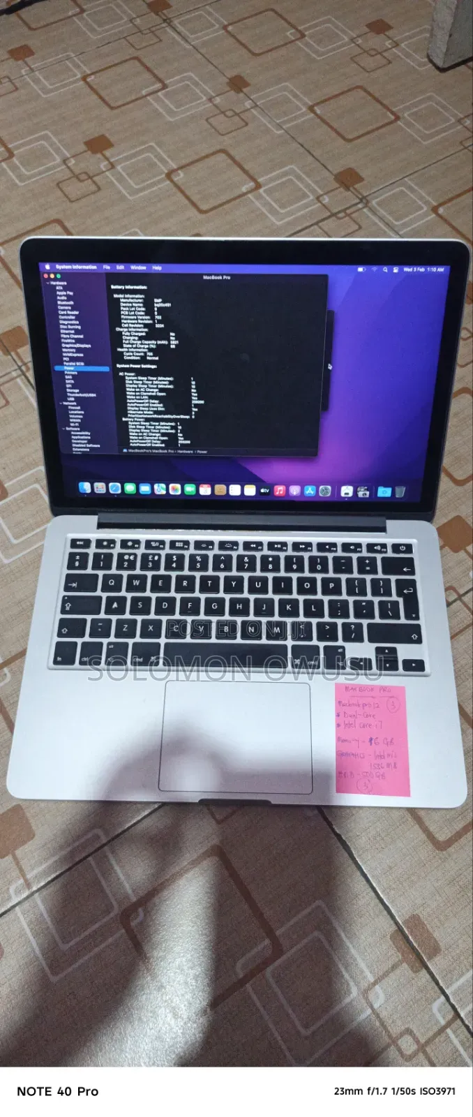 Laptop Apple MacBook Pro 2016 16GB Intel Core i7 SSD 500GB