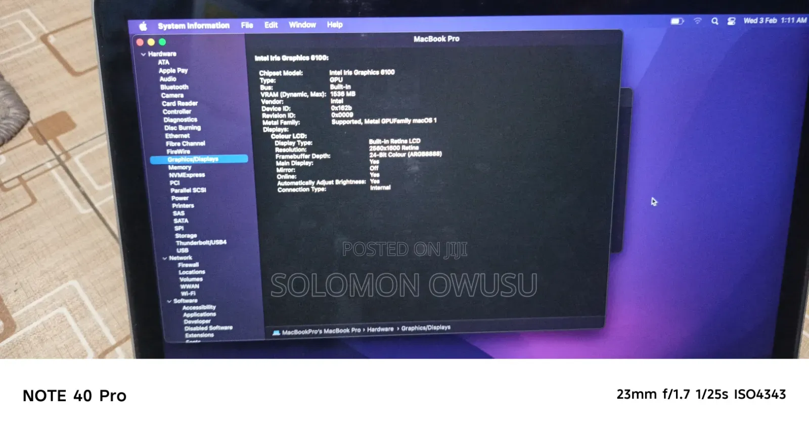 Laptop Apple MacBook Pro 2016 16GB Intel Core i7 SSD 500GB