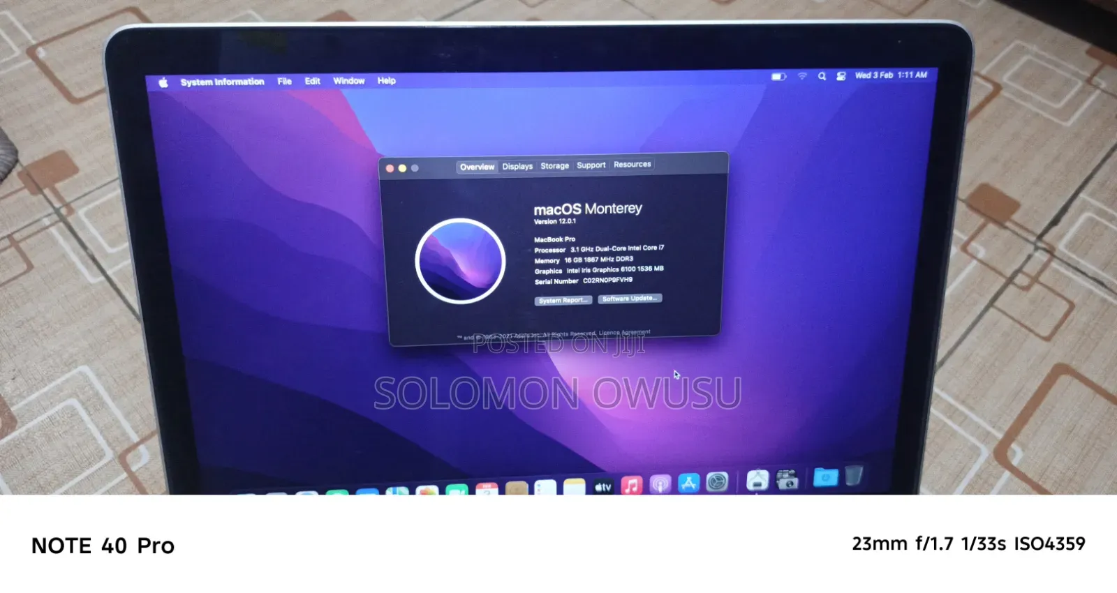 Laptop Apple MacBook Pro 2016 16GB Intel Core i7 SSD 500GB