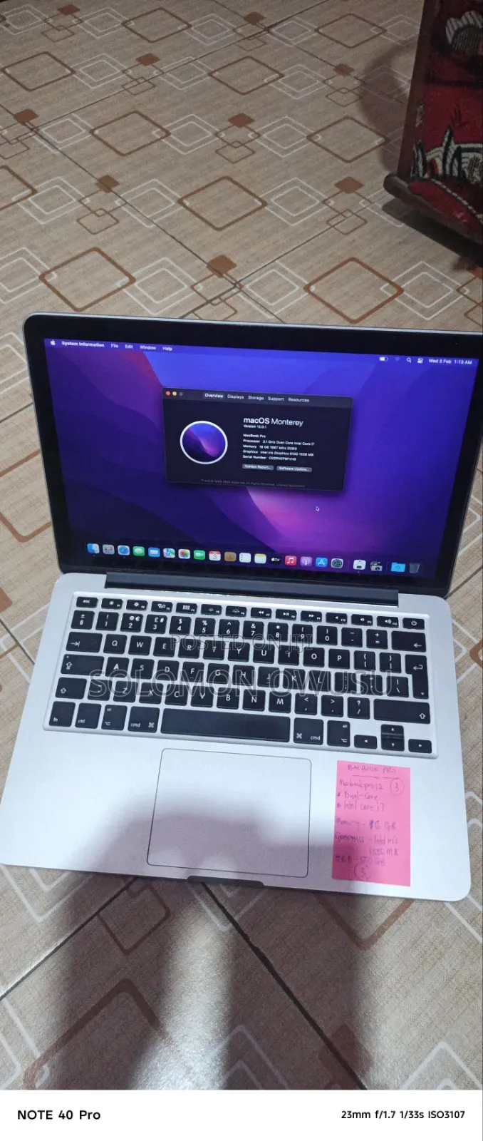 Laptop Apple MacBook Pro 2016 16GB Intel Core i7 SSD 500GB