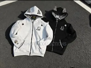 Cat Ear Zip Hoodie - Black & White - Unisex