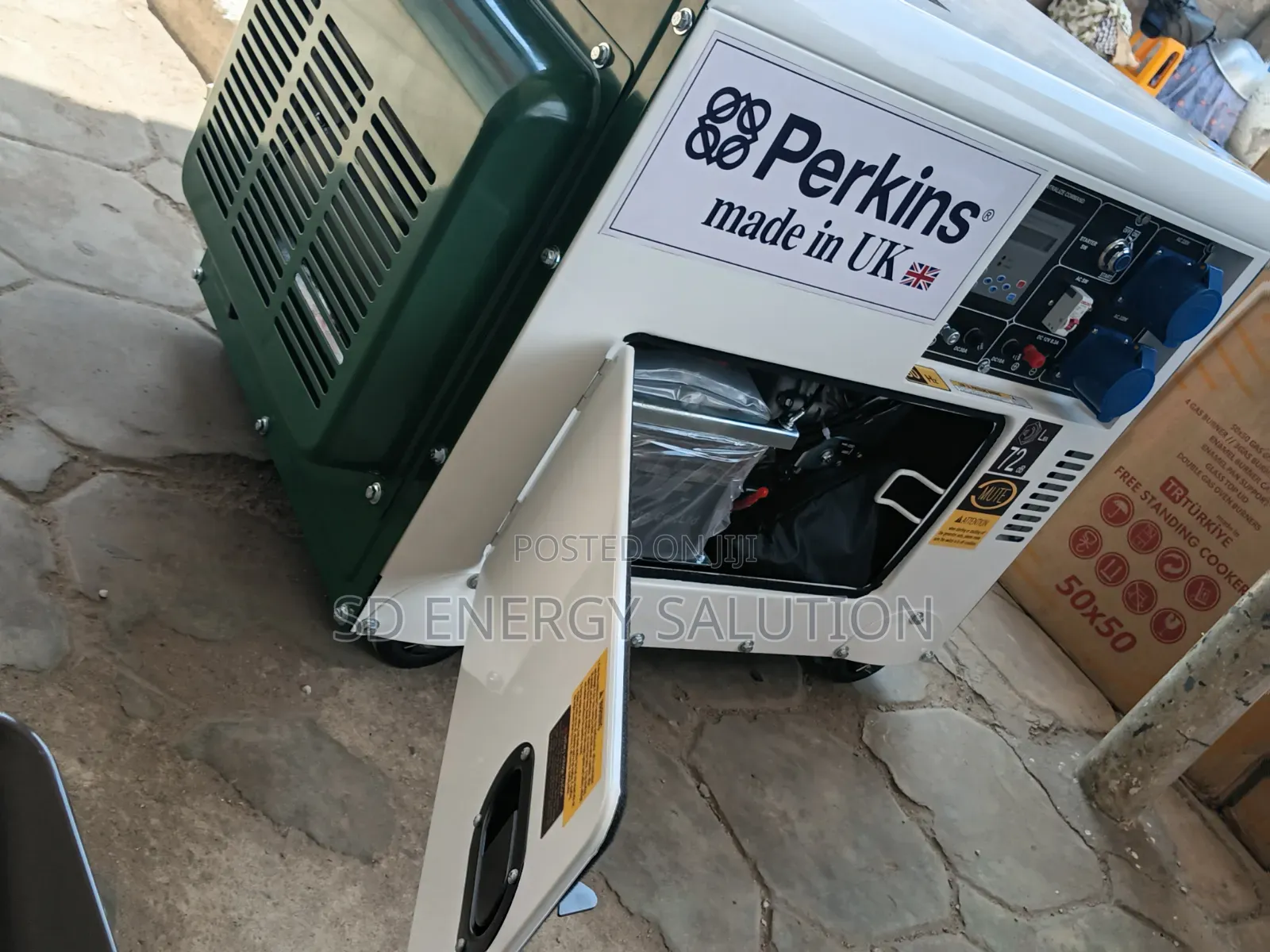 Perkins Small Silent Diesel Generator - White/ Green Canopy