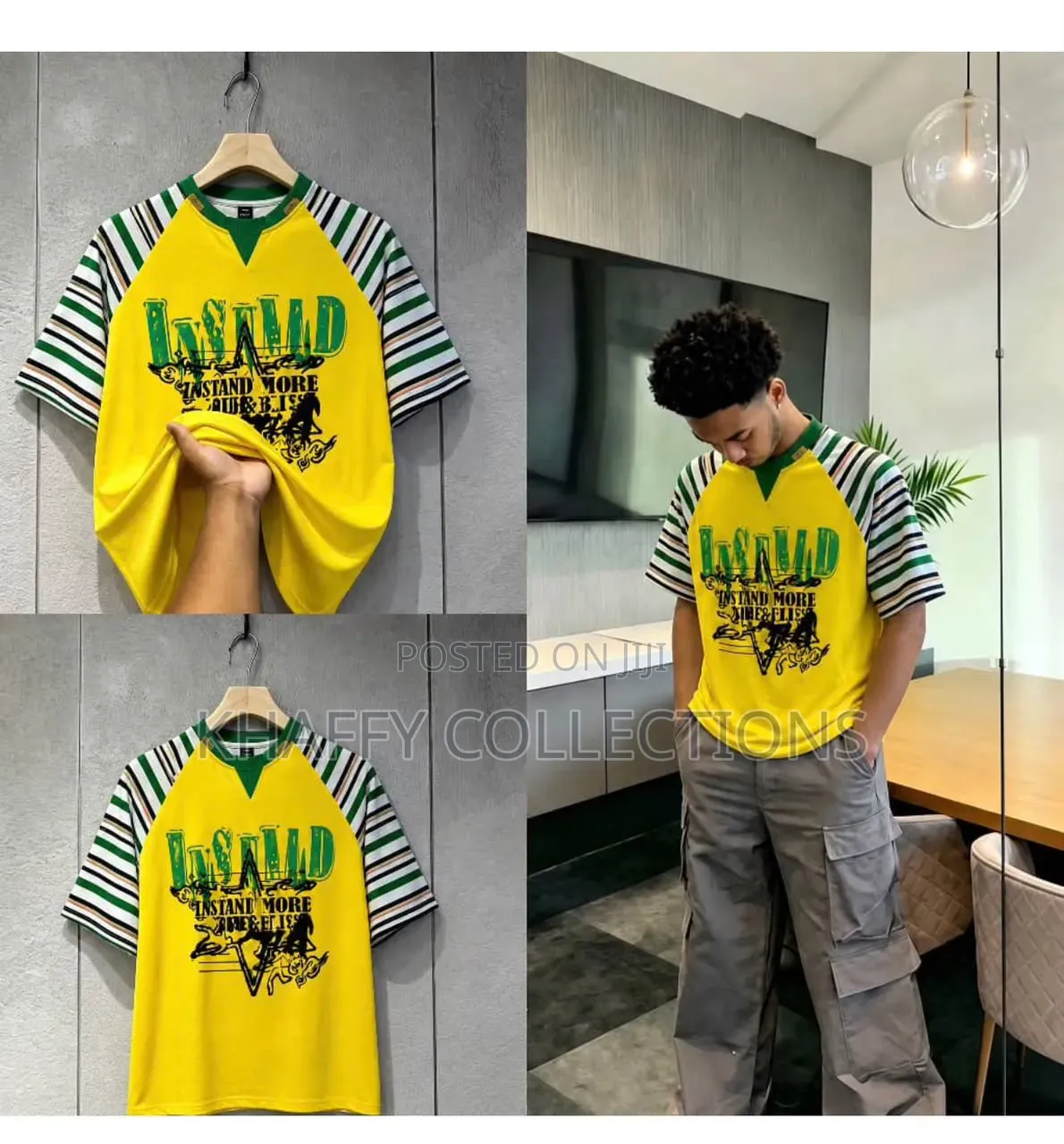 INSTAND Oversized v-Neck T-Shirt - Yellow & Green Striped