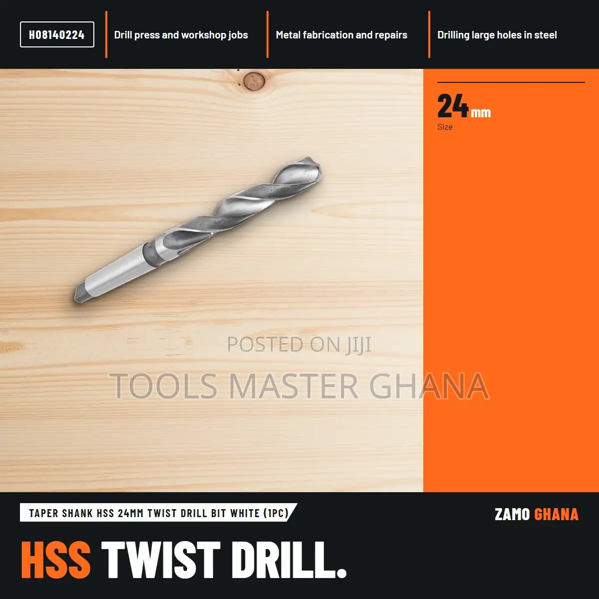 Taper Shank HSS 24Mm Twist Drill Bit White (1Pc) - H