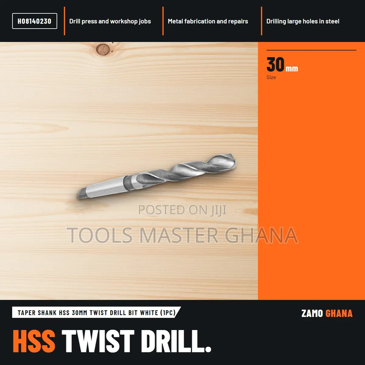 Taper Shank HSS 30Mm Twist Drill Bit White (1Pc) - H