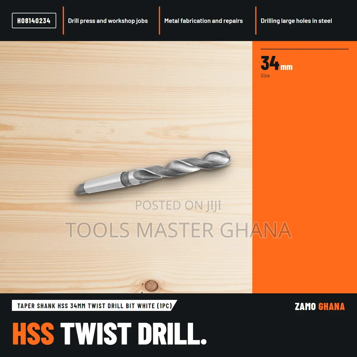 Taper Shank HSS 34Mm Twist Drill Bit White (1Pc) - H
