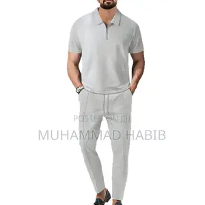 Autumn New Arrival Men’s Solid Color Waffle-Knit Set Short-Sleeve