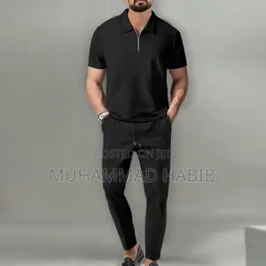 Autumn New Arrival Men’s Solid Color Waffle-Knit Set Short-Sleeve