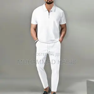 Autumn New Arrival Men’s Solid Color Waffle-Knit Set Short-Sleeve