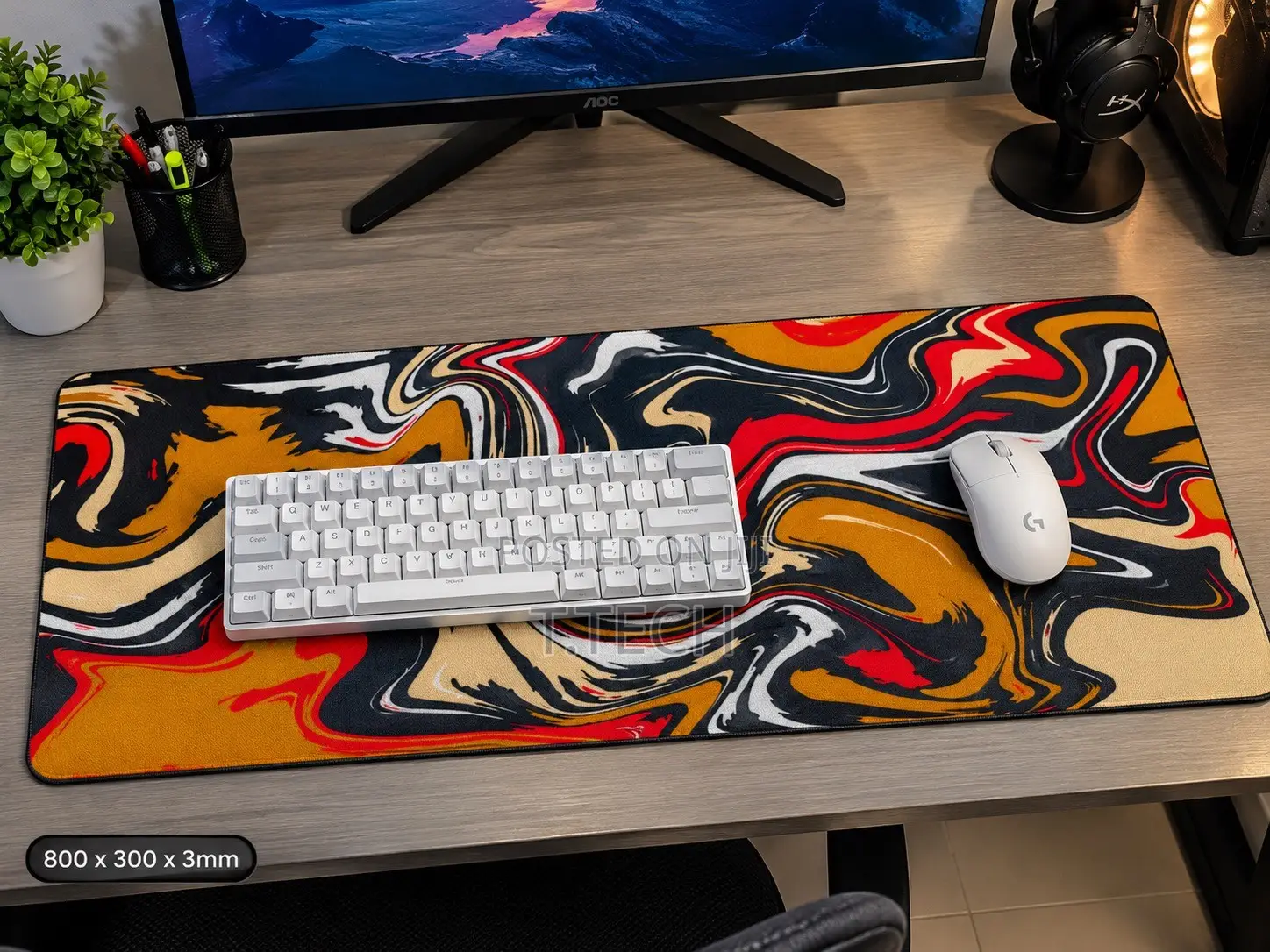 Abstract Marble Extended Desk Mat