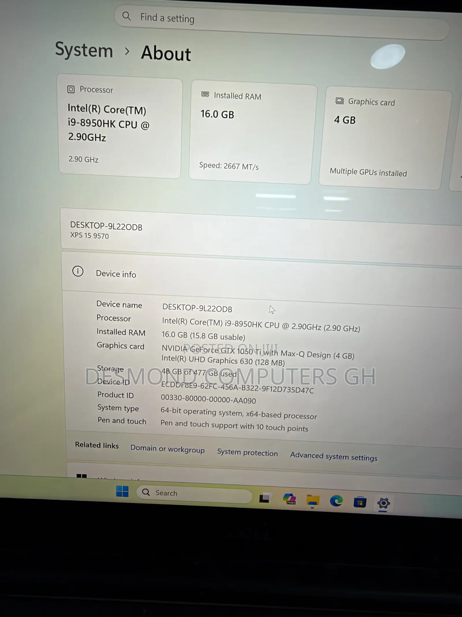 Laptop Dell XPS 15 9570 16GB Intel Core i9 SSD 512GB