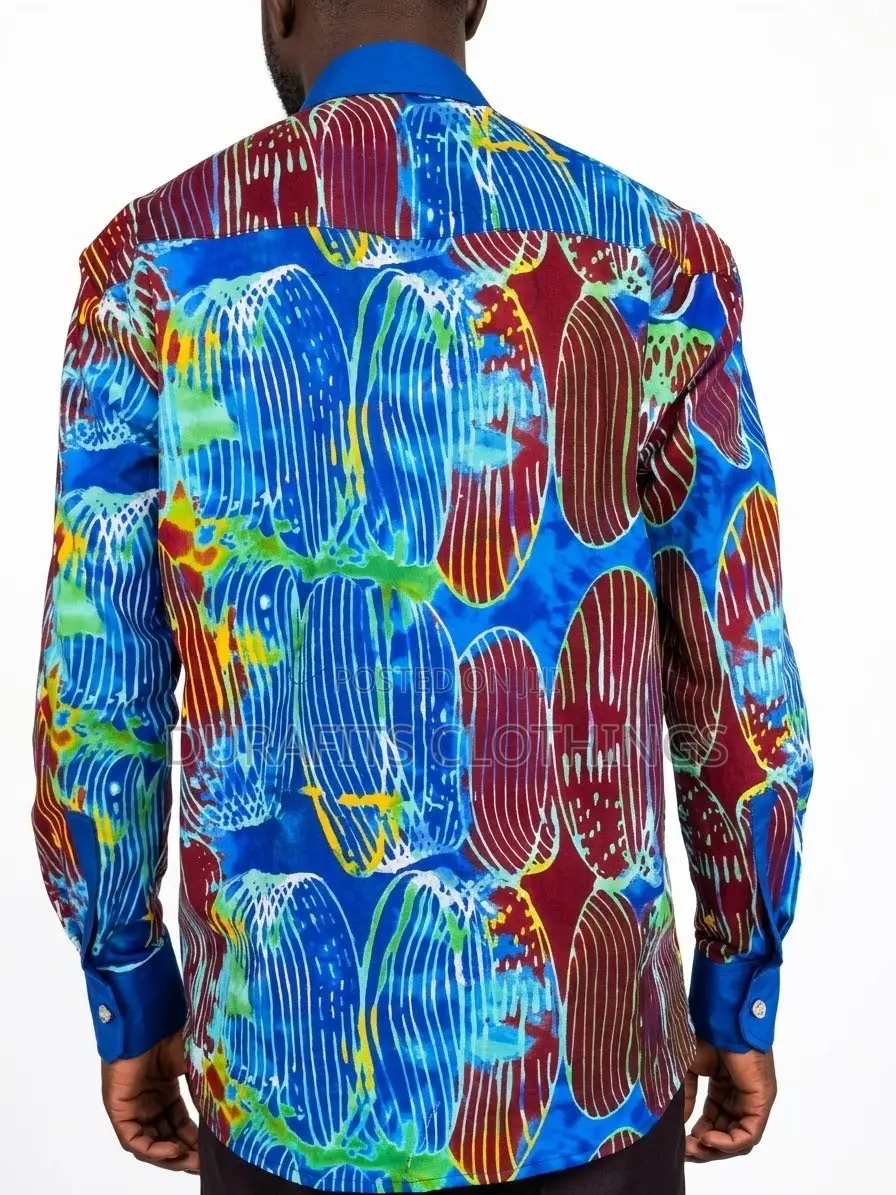 Men’s Long-Sleeve Vibrant Batik Abstract Print Shirt