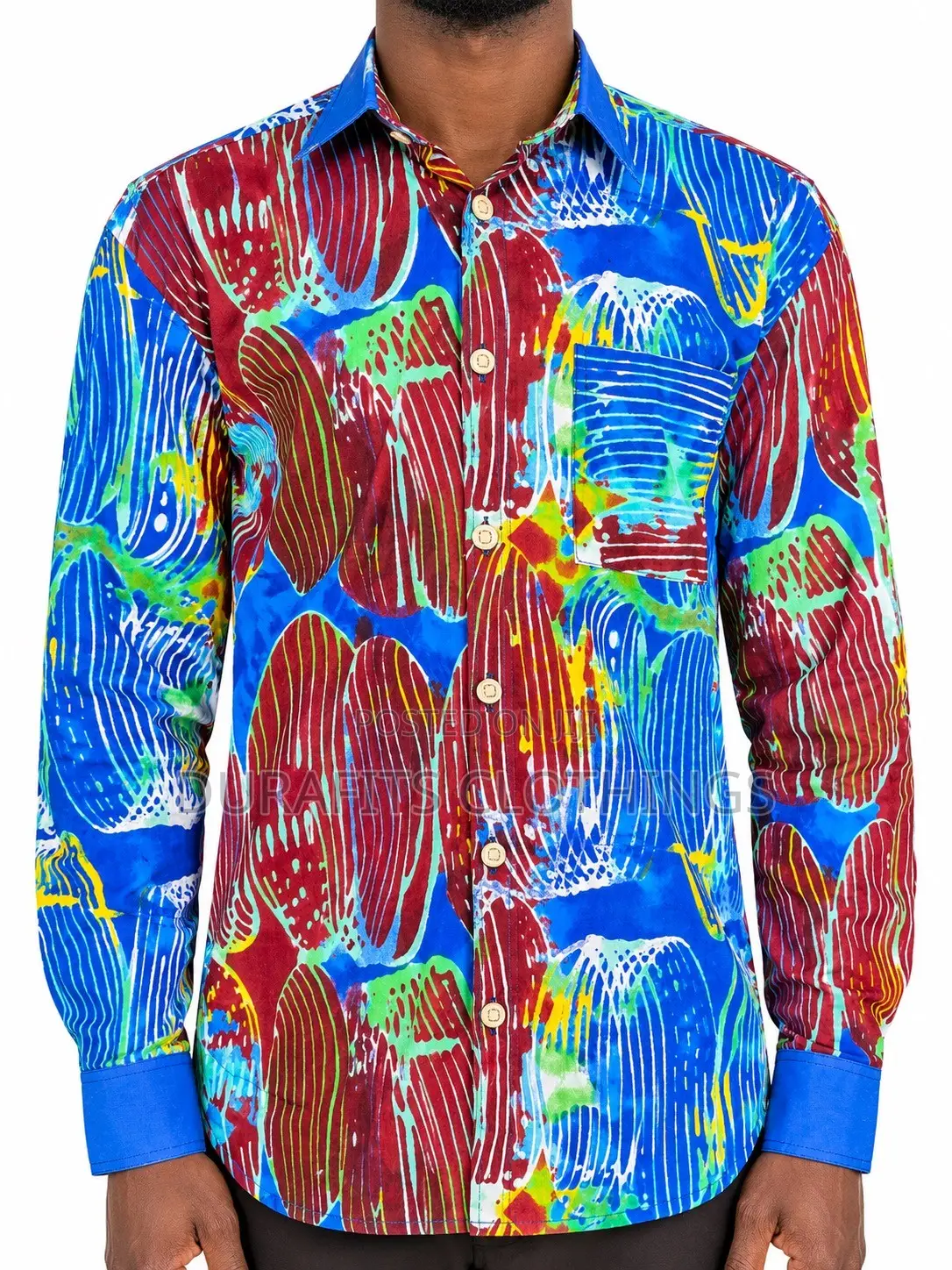 Men’s Long-Sleeve Vibrant Batik Abstract Print Shirt