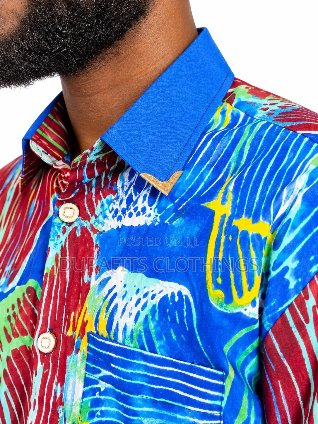 Men’s Long-Sleeve Vibrant Batik Abstract Print Shirt
