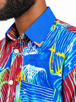 Men’s Long-Sleeve Vibrant Batik Abstract Print Shirt