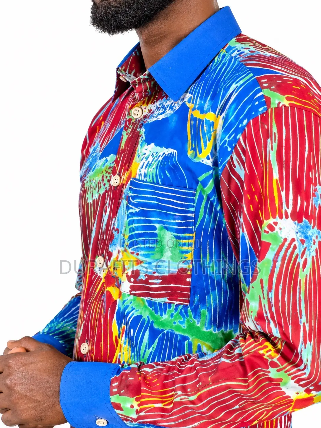 Men’s Long-Sleeve Vibrant Batik Abstract Print Shirt