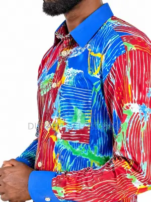 Men’s Long-Sleeve Vibrant Batik Abstract Print Shirt