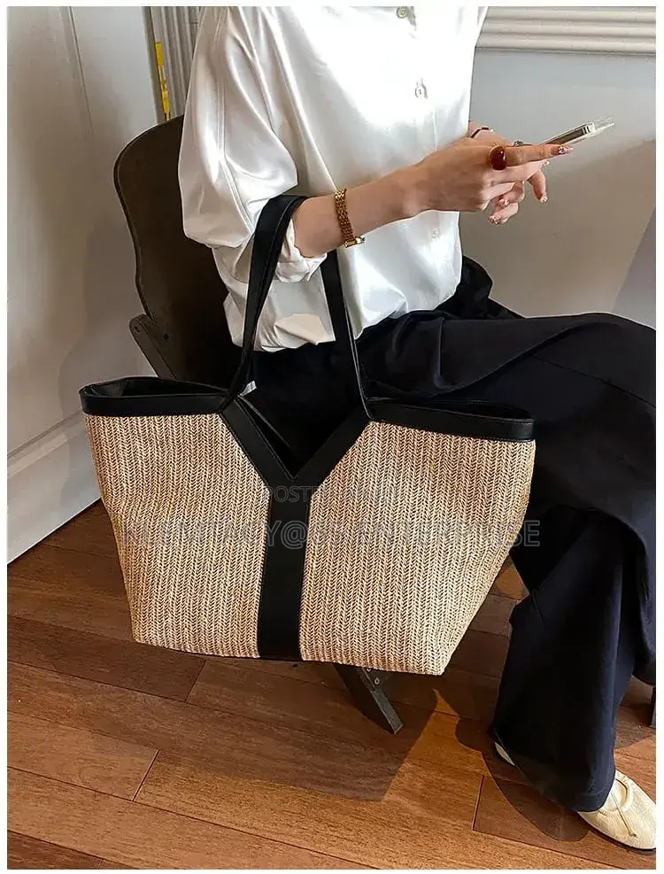 New Raffia Y-Shaped Large Capacity Tote Bag